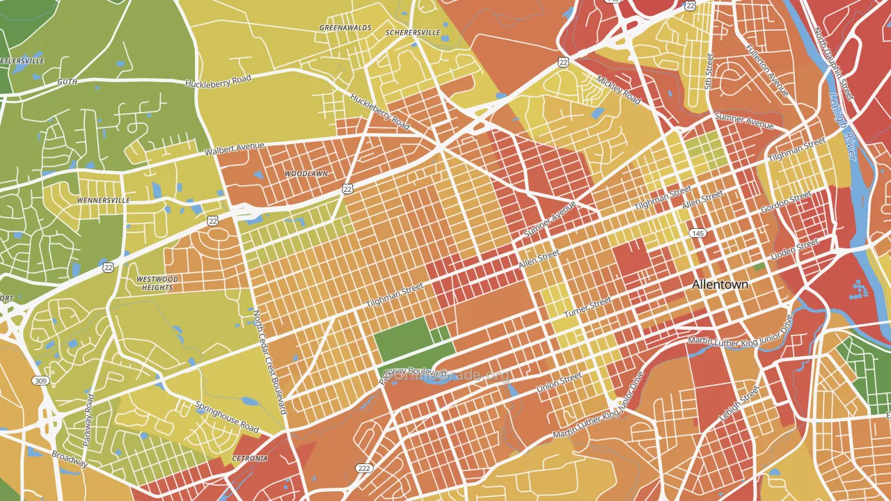West End Theatre District, Allentown, PA Map of Burglary Rates
