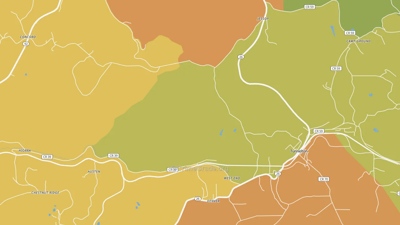West End, WV Map of Burglary Rates
