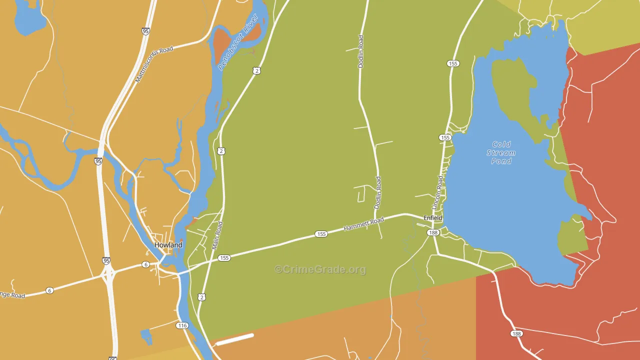 West Enfield, ME Map of Burglary Rates