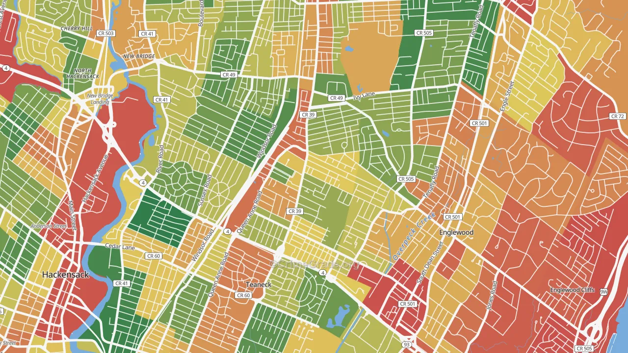 West Englewood, Teaneck, NJ Map of Burglary Rates