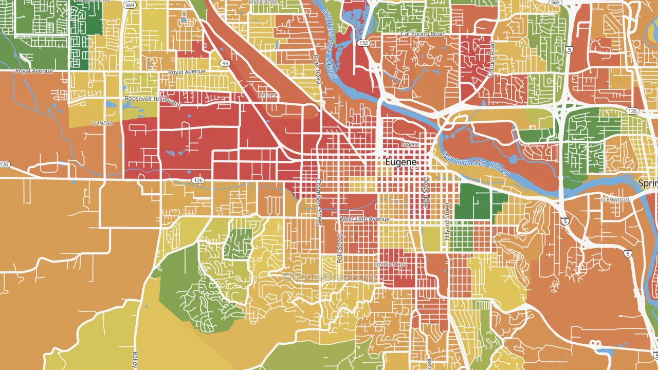 West Eugene, Eugene, OR Map of Burglary Rates