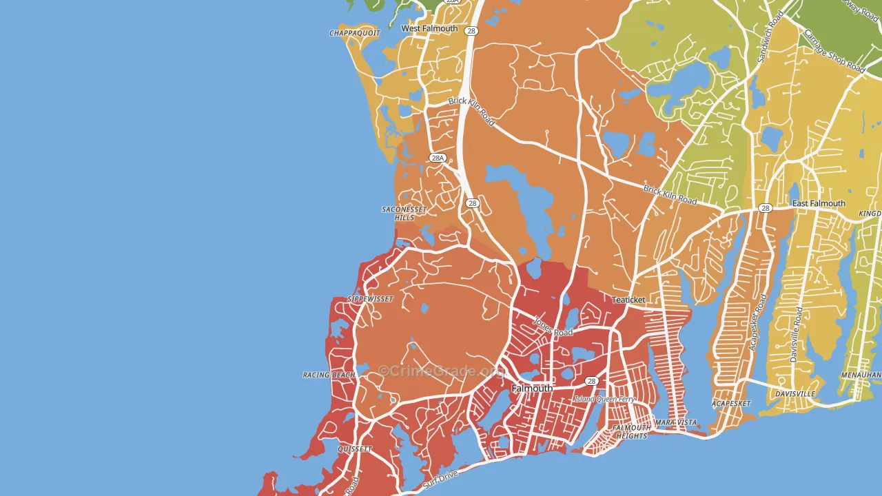 West Falmouth, MA Map of Burglary Rates