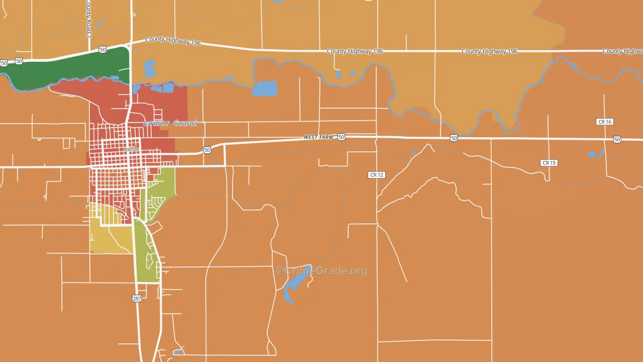 West Farm, CO Map of Burglary Rates
