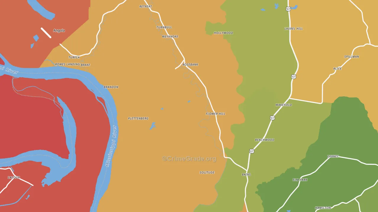 West Feliciana Parish, LA Map of Burglary Rates