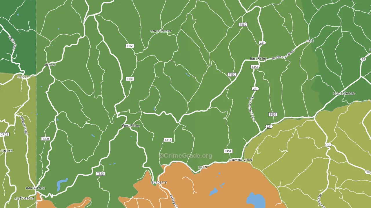 West Finley, PA Map of Burglary Rates