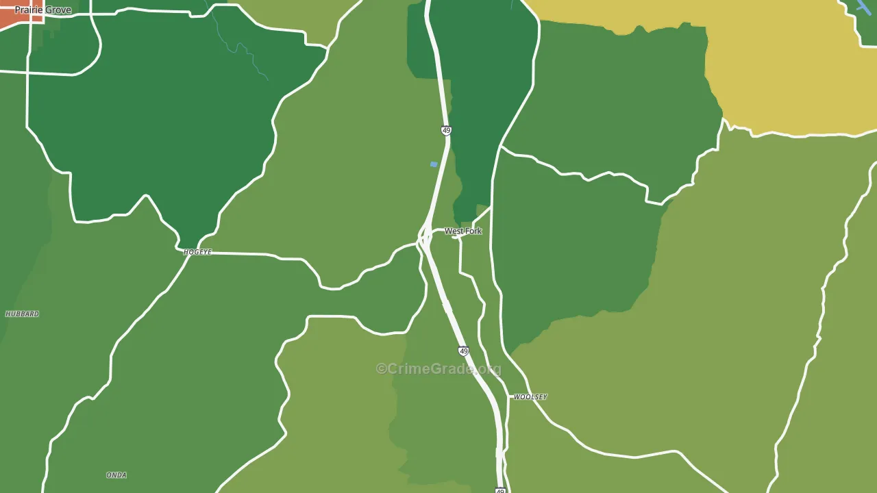 West Fork, AR Map of Burglary Rates
