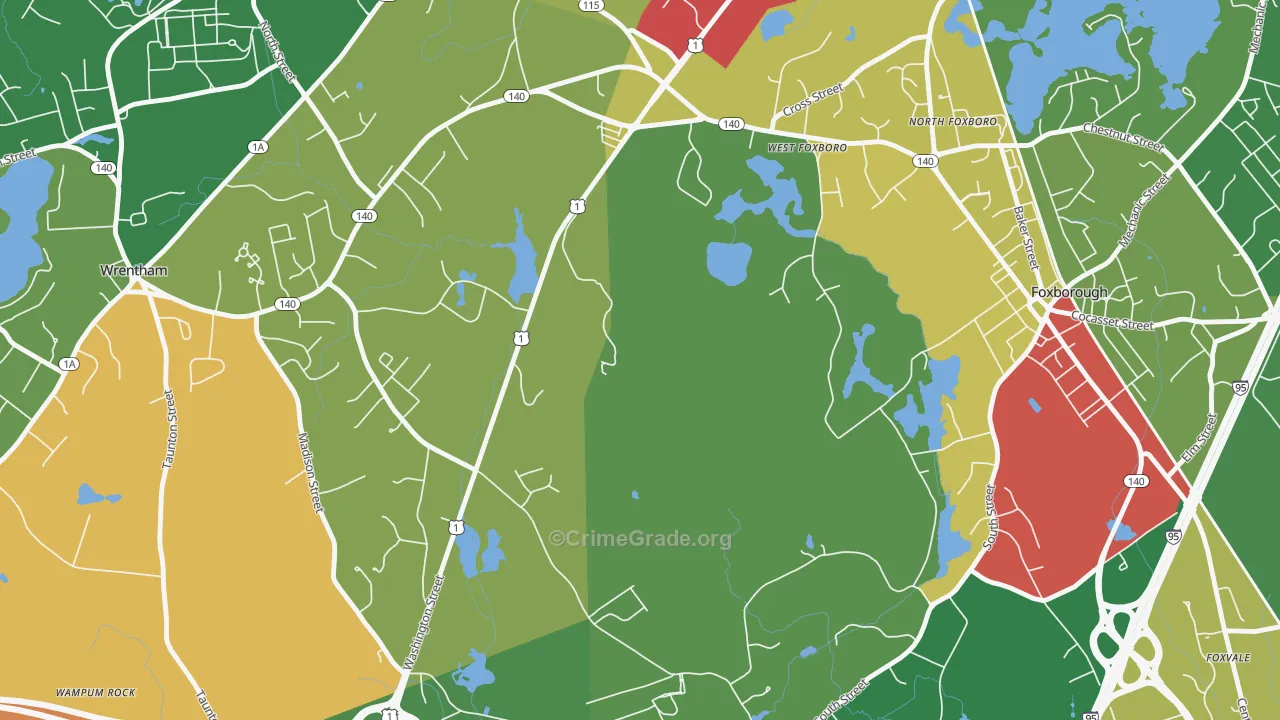 West Foxboro, MA Map of Burglary Rates