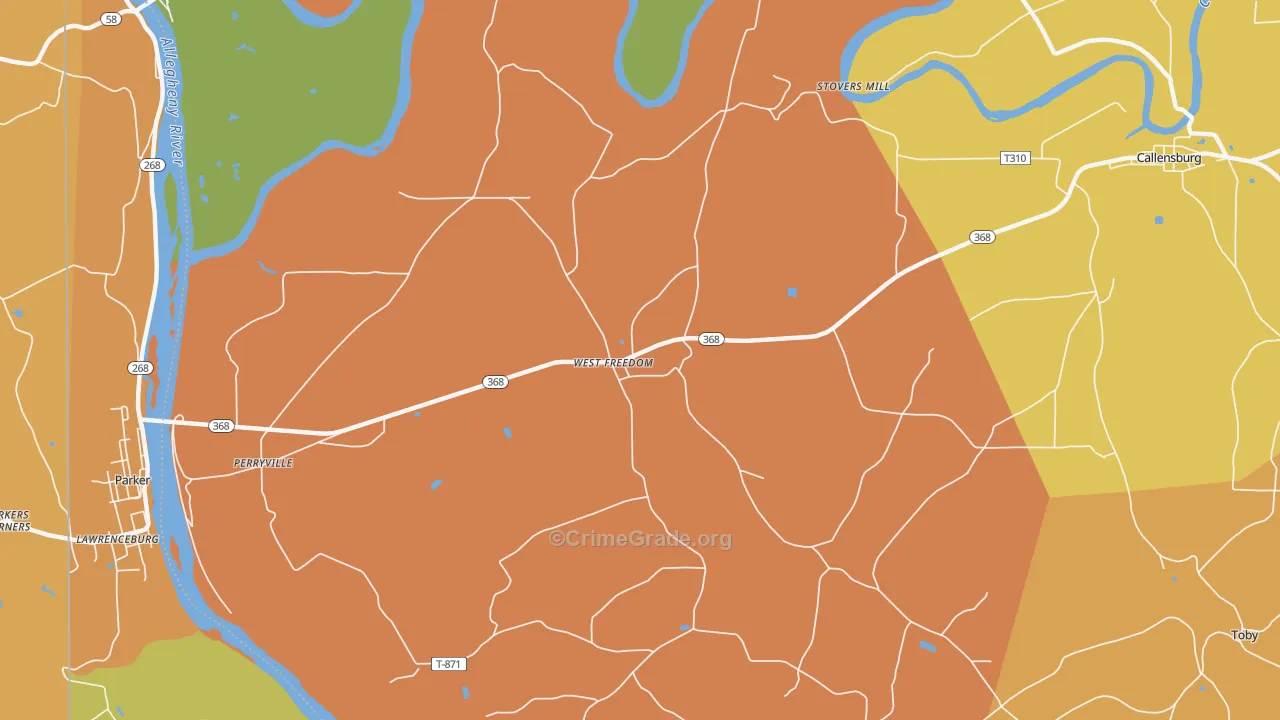 West Freedom, PA Map of Burglary Rates