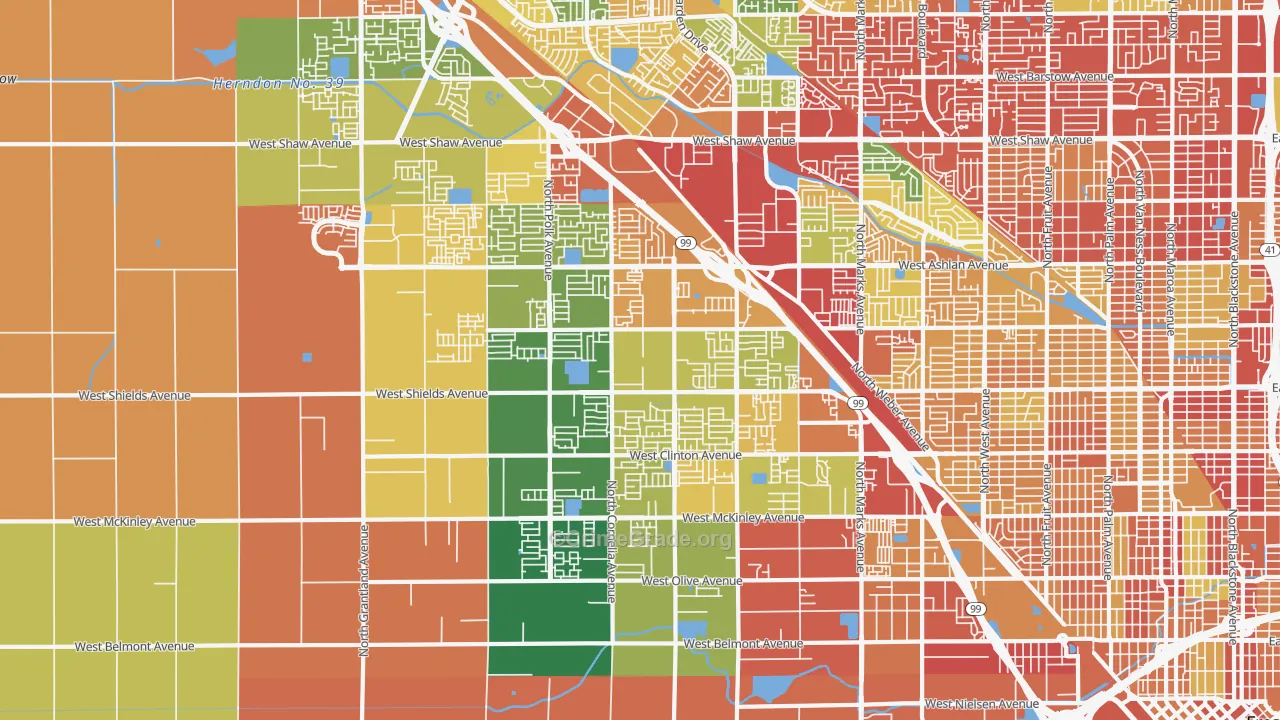 West, Fresno, CA Map of Burglary Rates