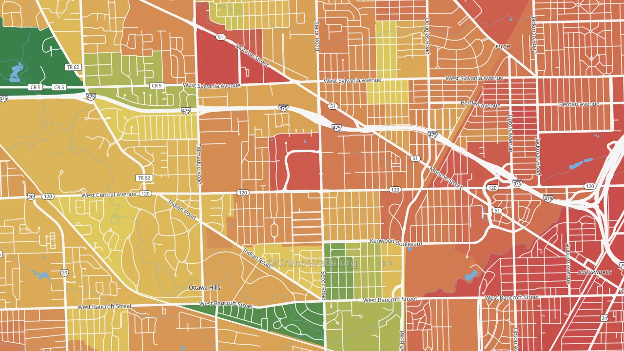 West Gate, Toledo, OH Map of Burglary Rates