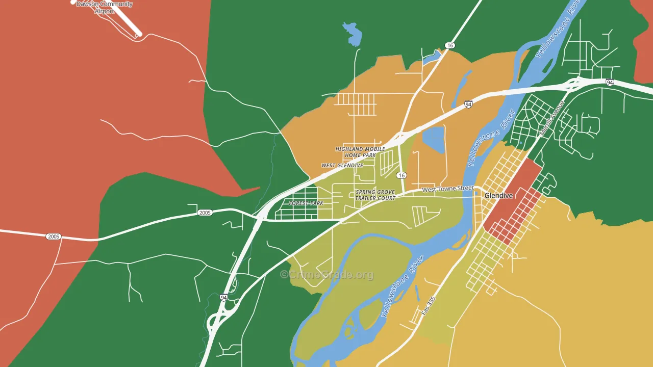 West Glendive, MT Map of Burglary Rates