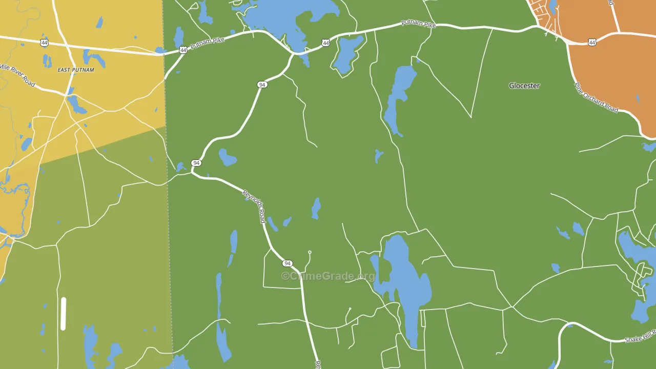 West Glocester, RI Map of Burglary Rates