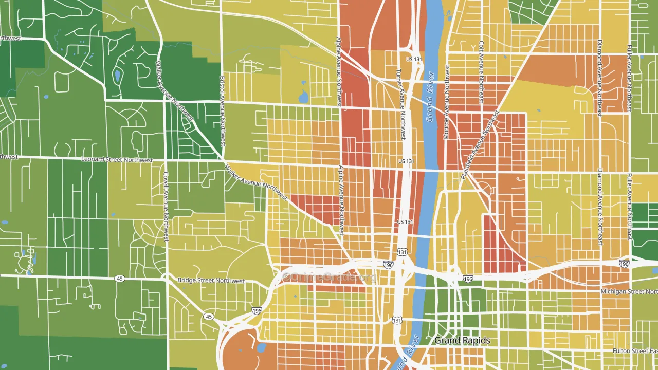 West Grand, Grand Rapids, MI Map of Burglary Rates