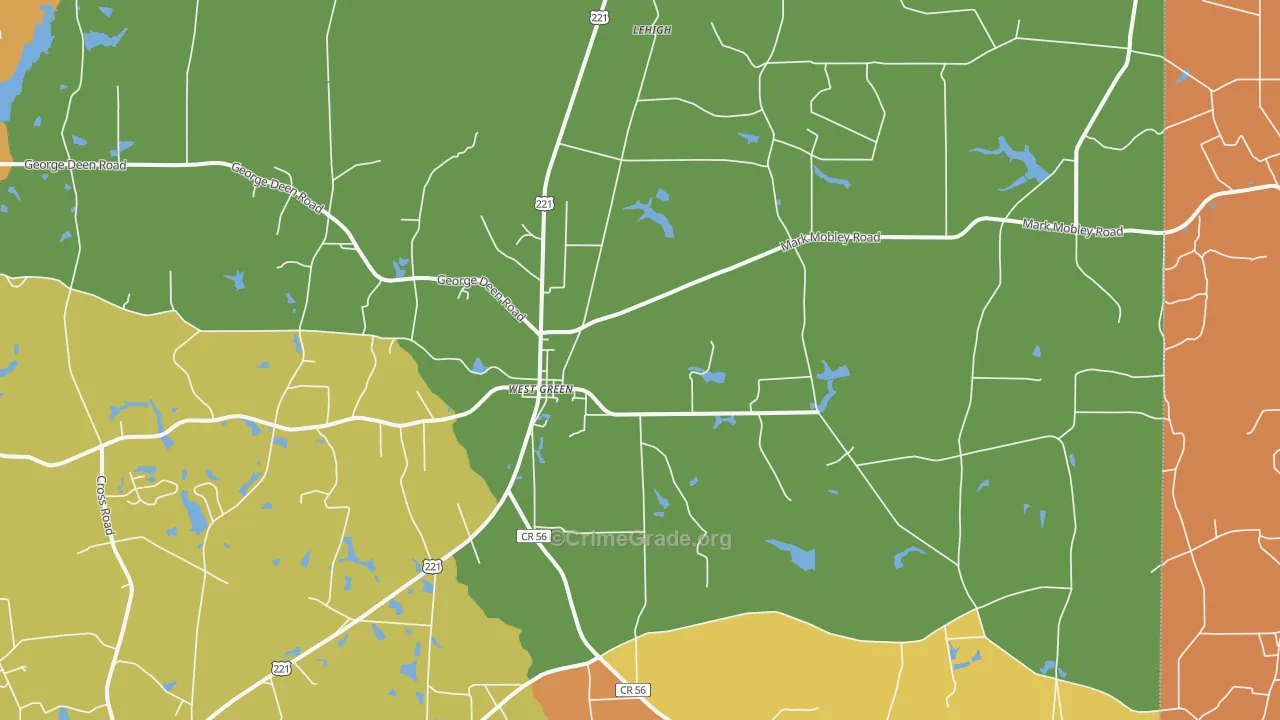 West Green, GA Map of Burglary Rates
