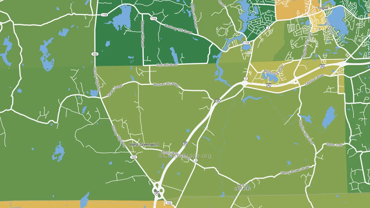 West Greenwich, RI Map of Burglary Rates