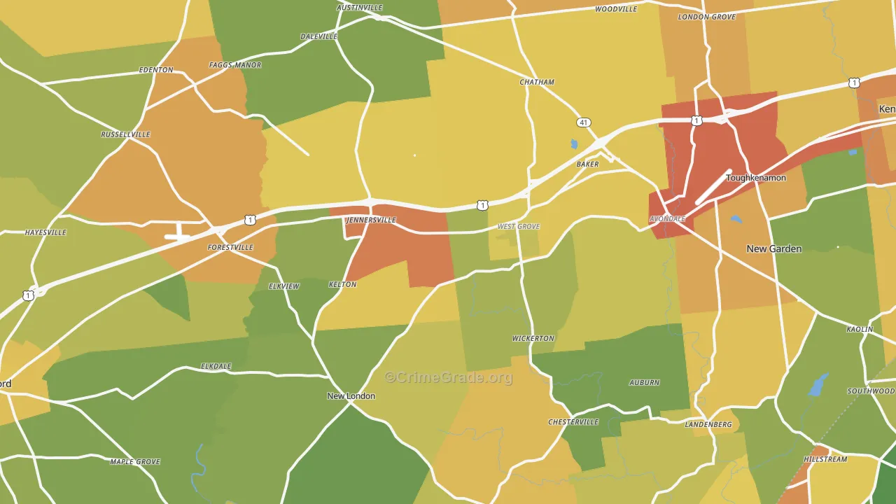 West Grove, PA Map of Burglary Rates
