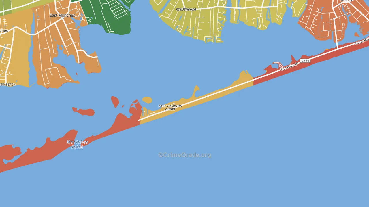 West Hampton Dunes, NY Map of Burglary Rates