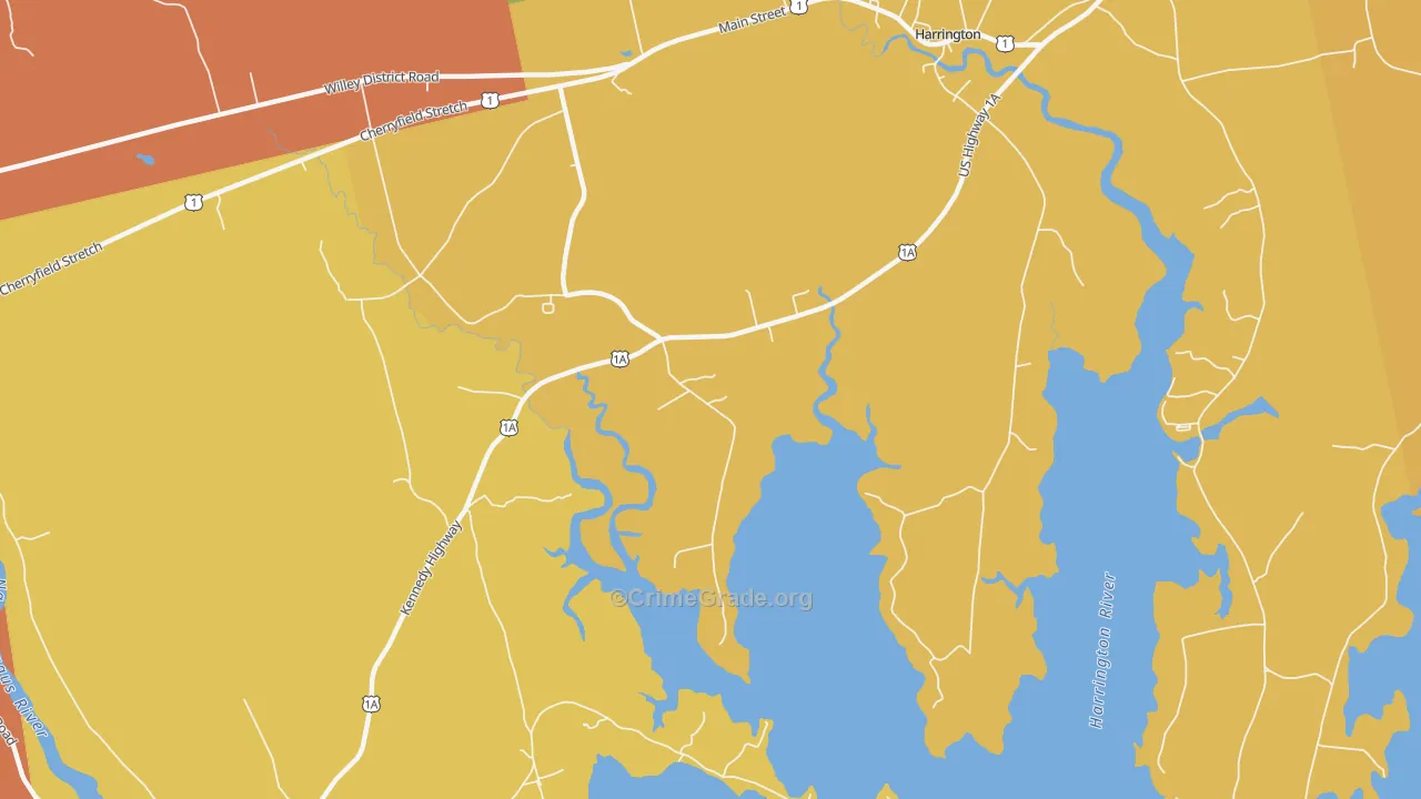 West Harrington, ME Map of Burglary Rates