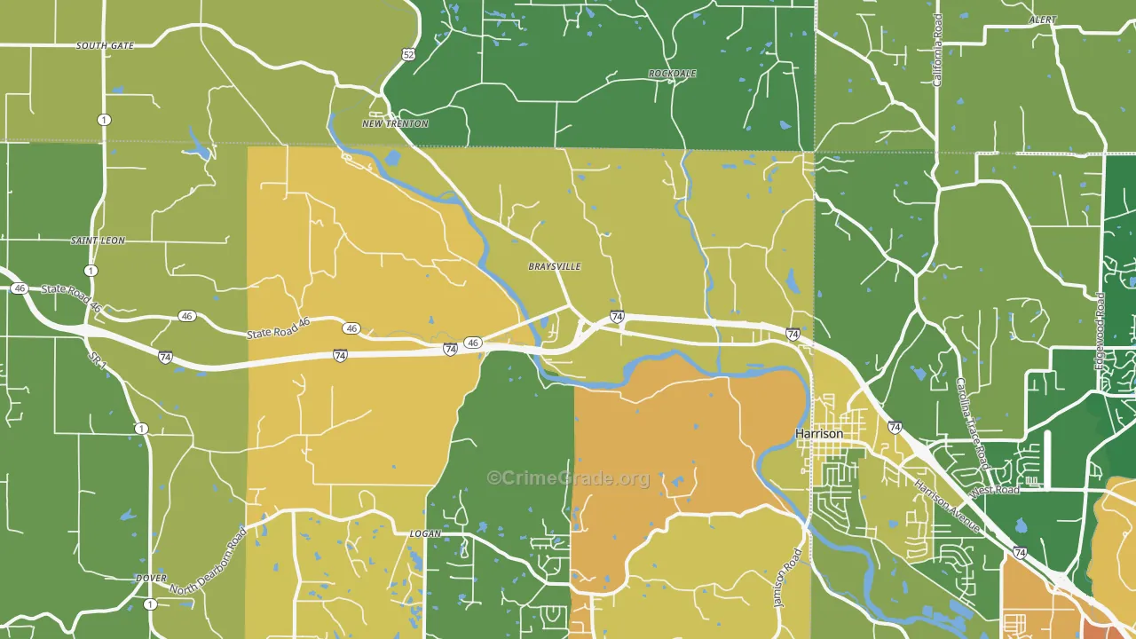 West Harrison, IN Map of Burglary Rates