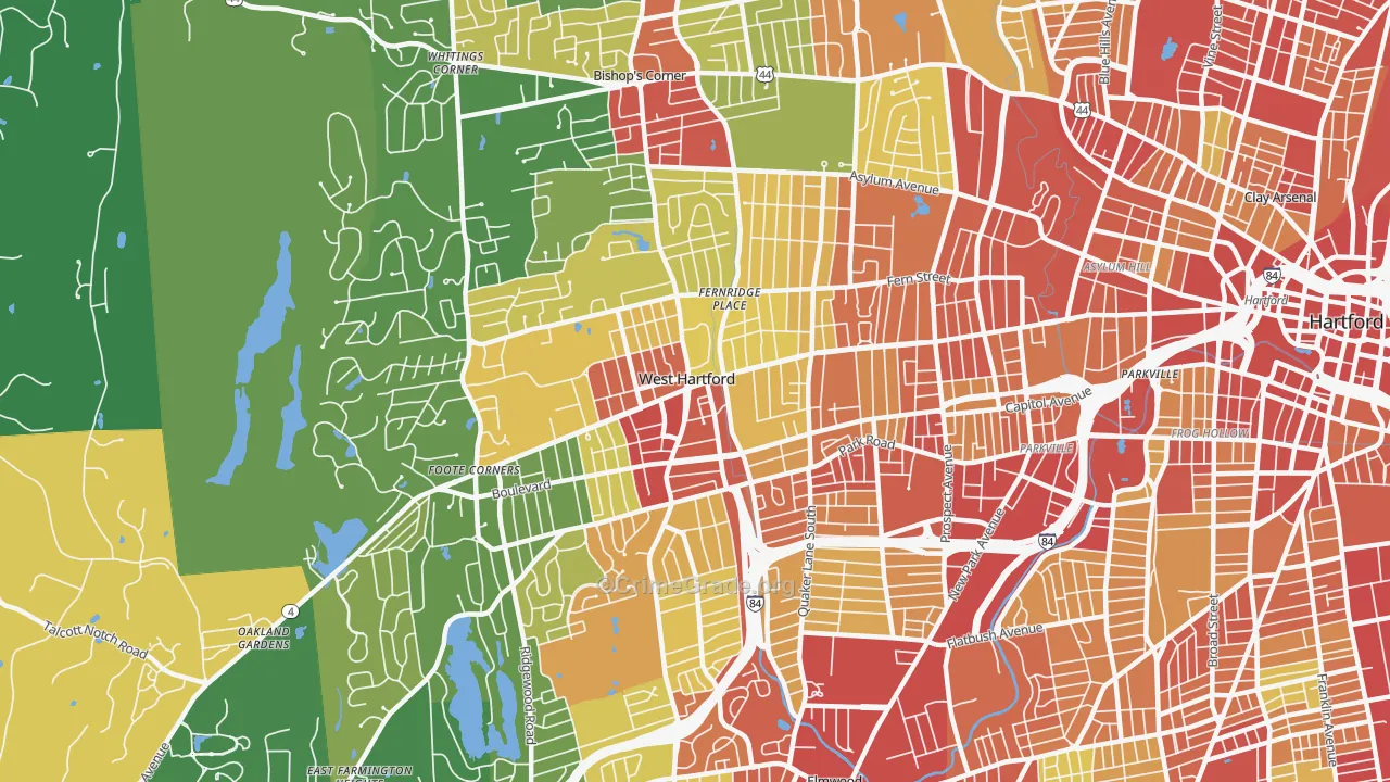 West Hartford, CT Map of Burglary Rates