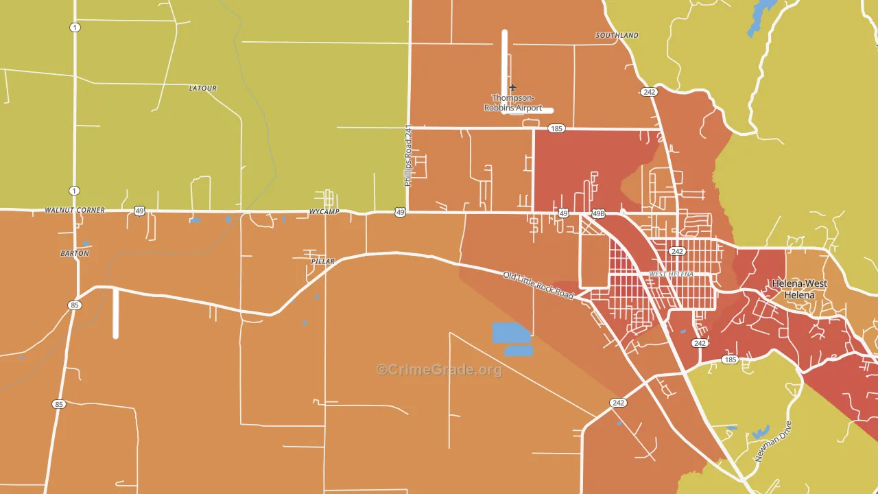 West Helena, AR Map of Burglary Rates