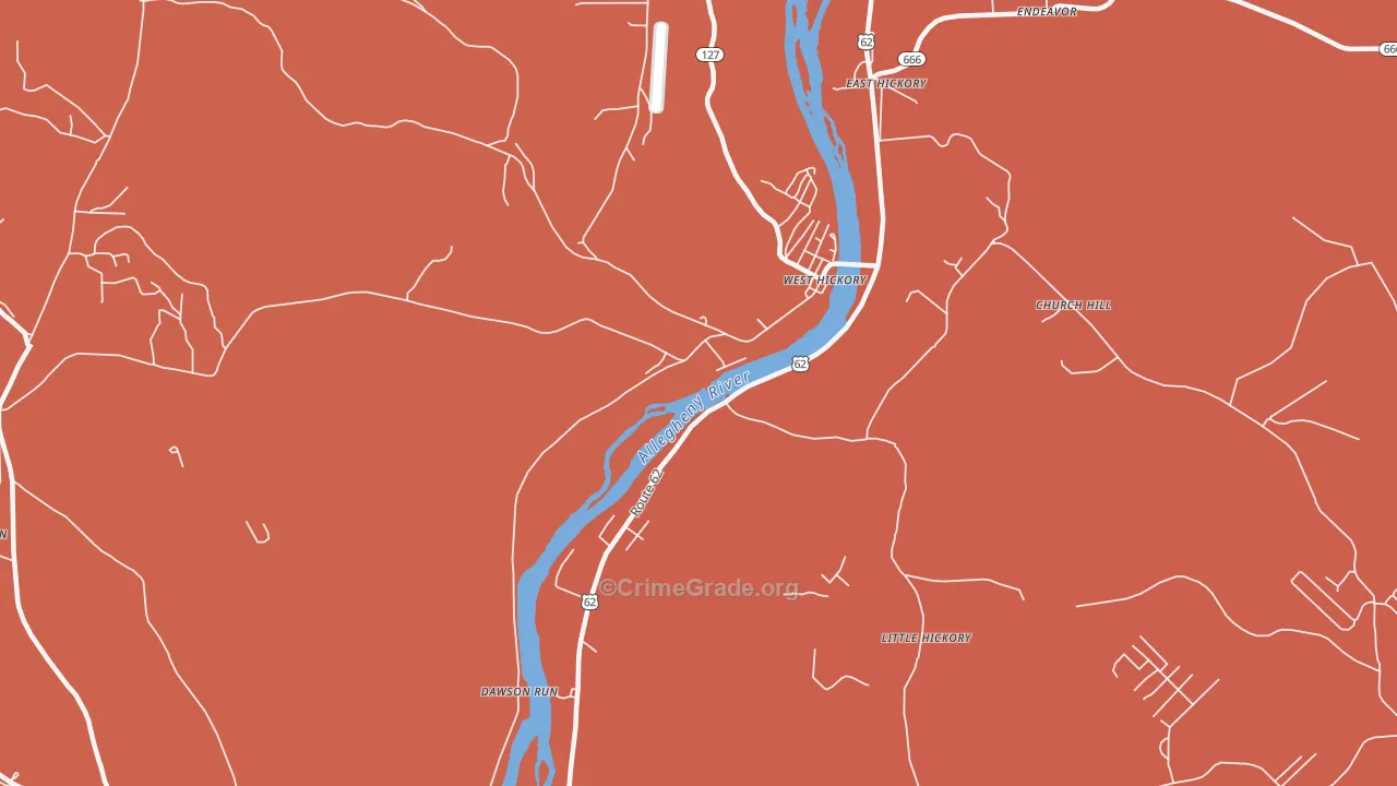 West Hickory, PA Map of Burglary Rates