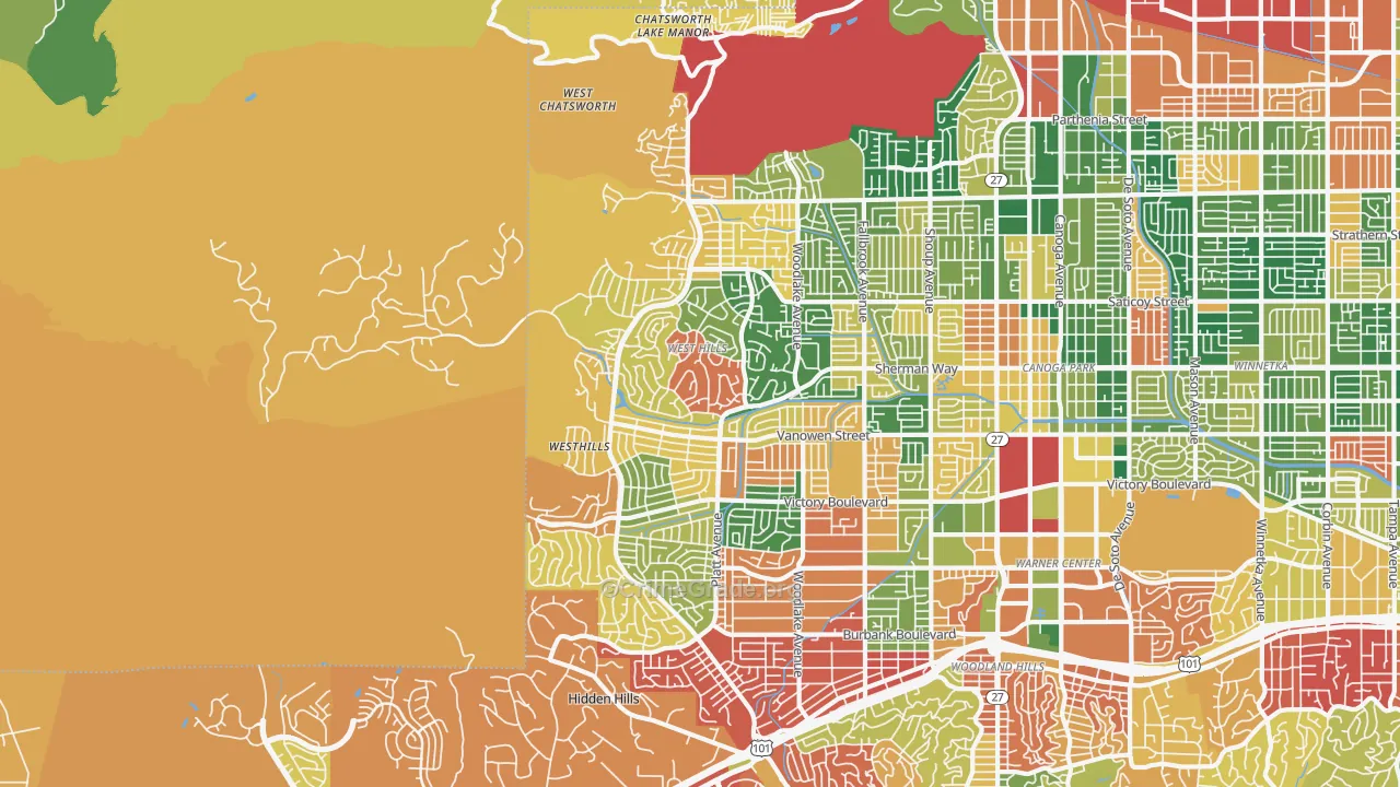 West Hills, CA Map of Burglary Rates