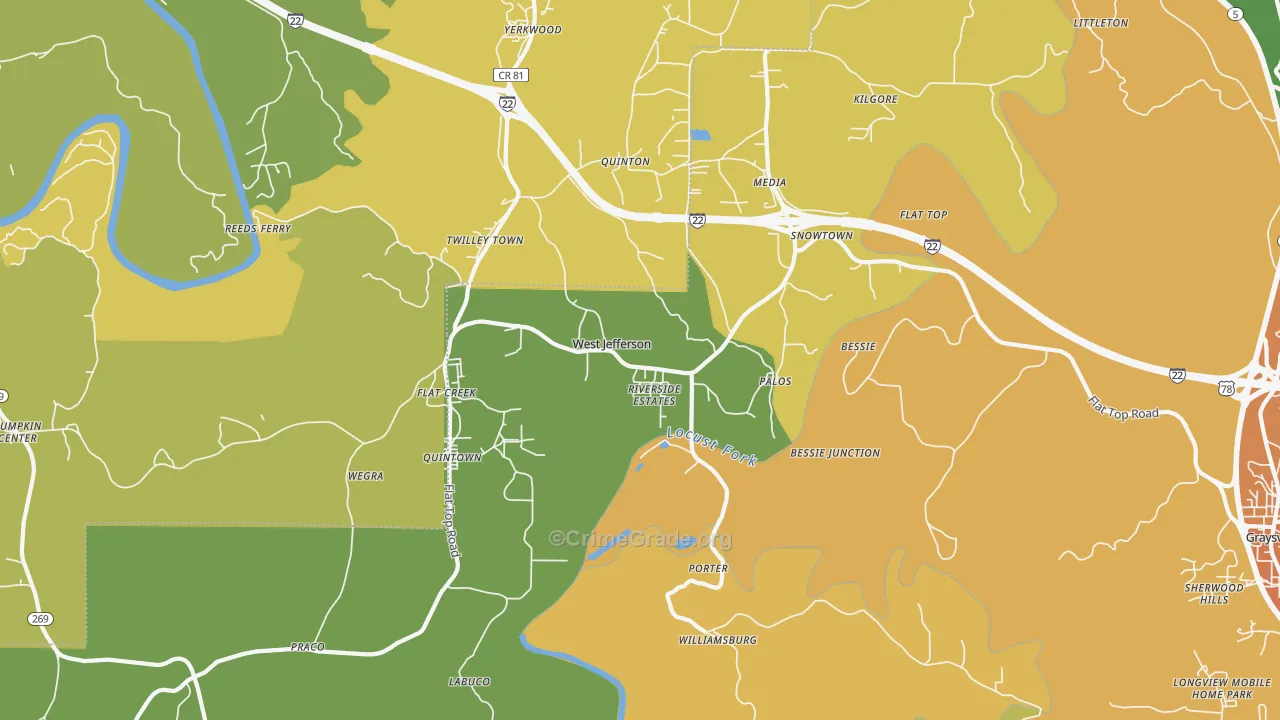 West Jefferson, AL Map of Burglary Rates