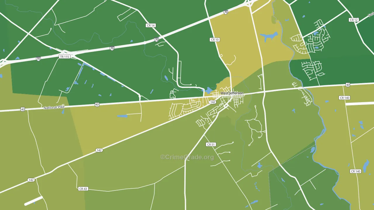 West Jefferson, OH Map of Burglary Rates