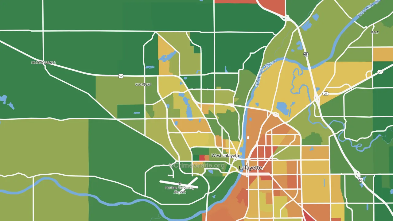 West Lafayette, IN Map of Burglary Rates