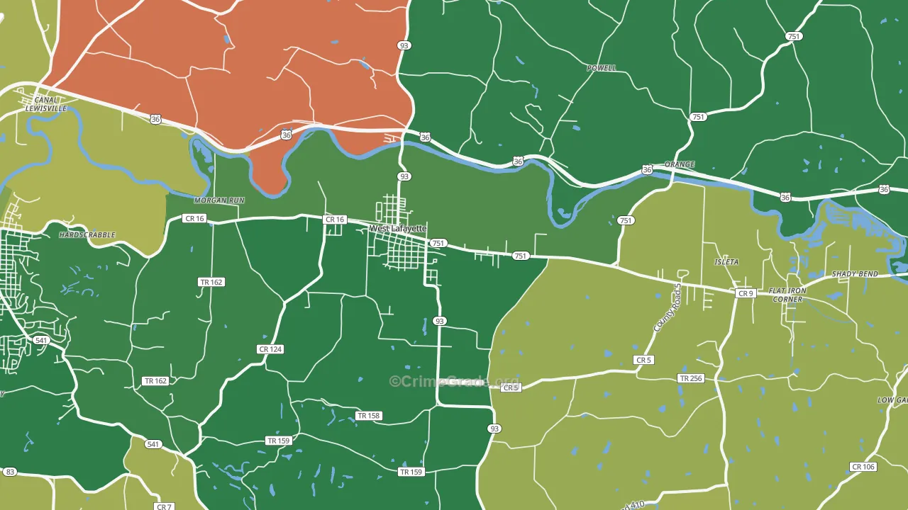 West Lafayette, OH Map of Burglary Rates