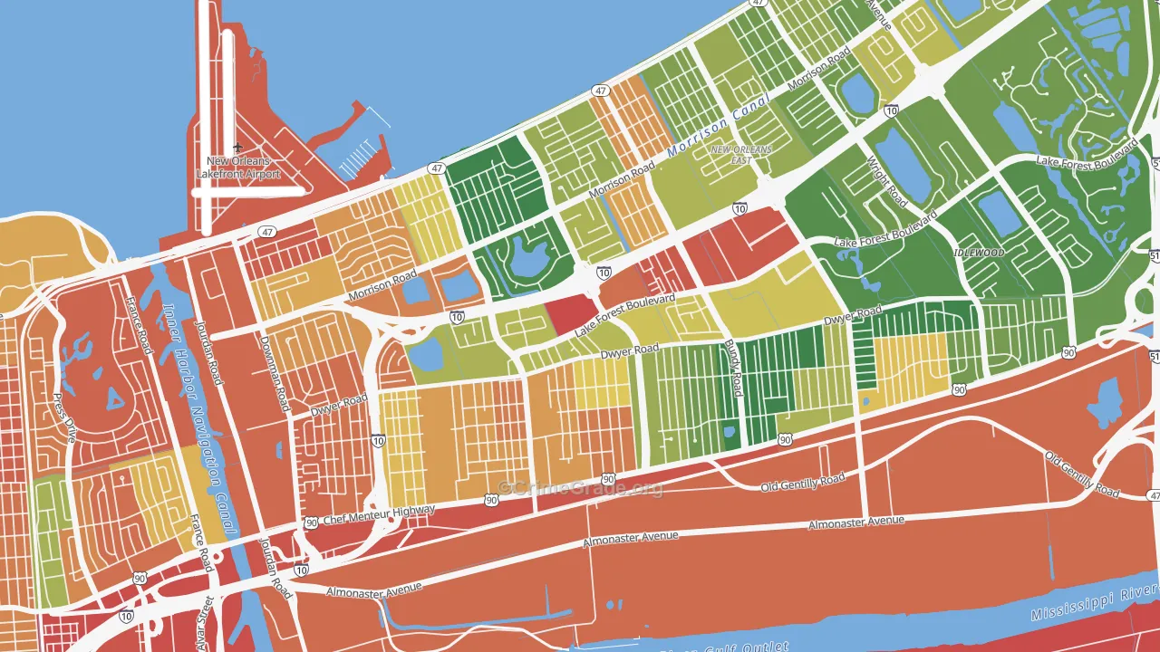 West Lake Forest, New Orleans, LA Map of Burglary Rates