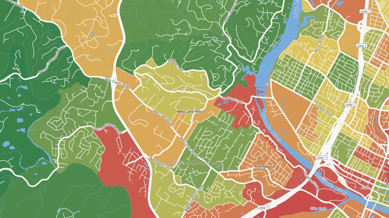 West Lake Hills, TX Map of Burglary Rates