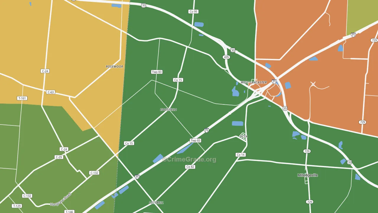 West Lancaster, OH Map of Burglary Rates