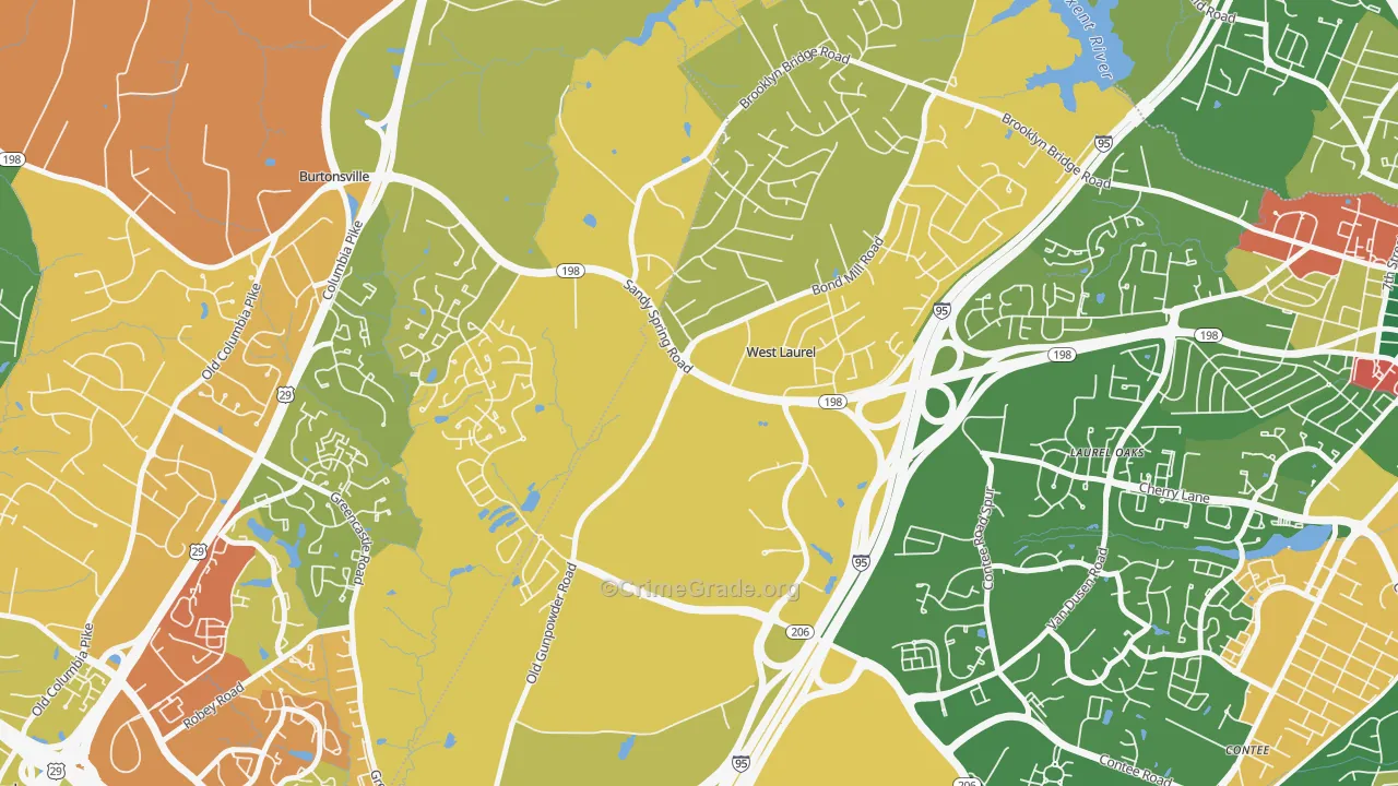 West Laurel, Laurel, MD Map of Burglary Rates