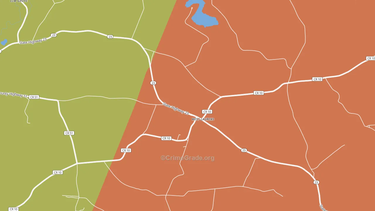 West Laurens, NY Map of Burglary Rates