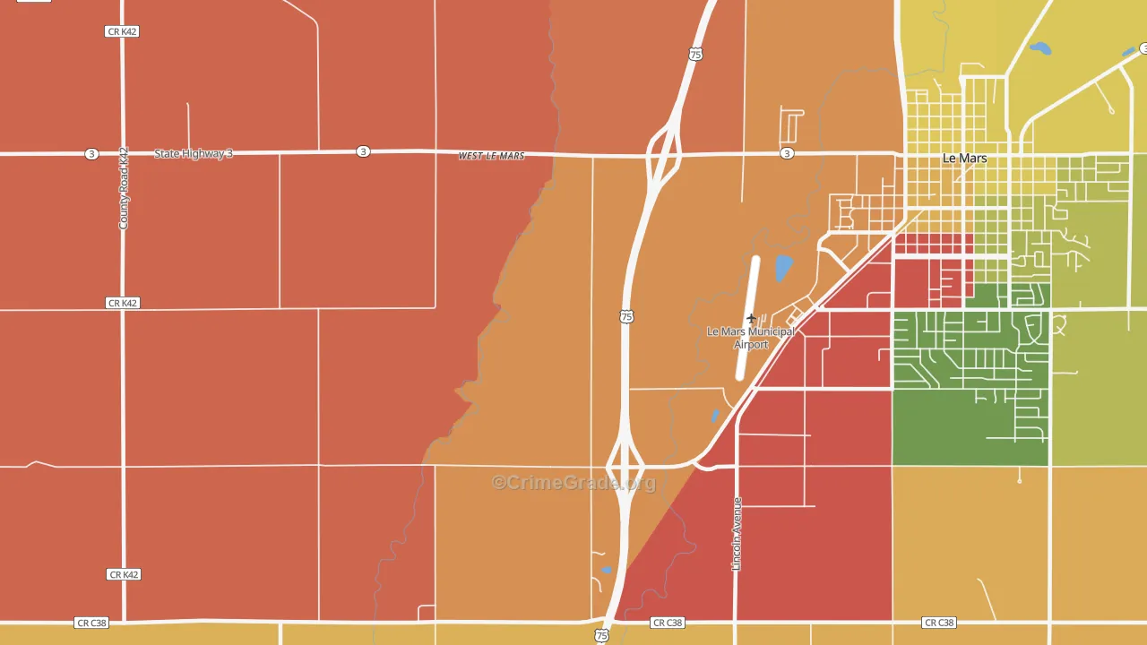 West Le Mars, IA Map of Burglary Rates