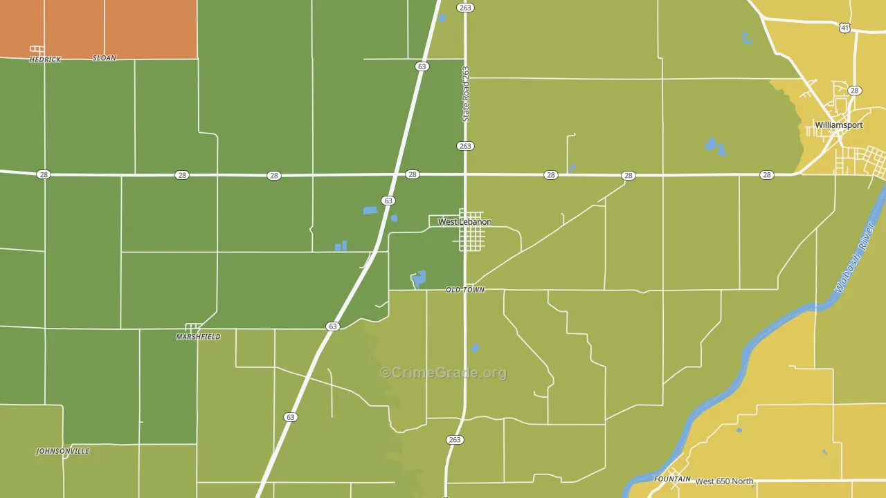 West Lebanon, IN Map of Burglary Rates