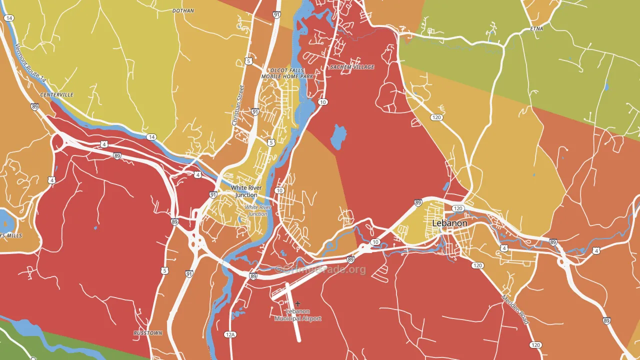 West Lebanon, NH Map of Burglary Rates