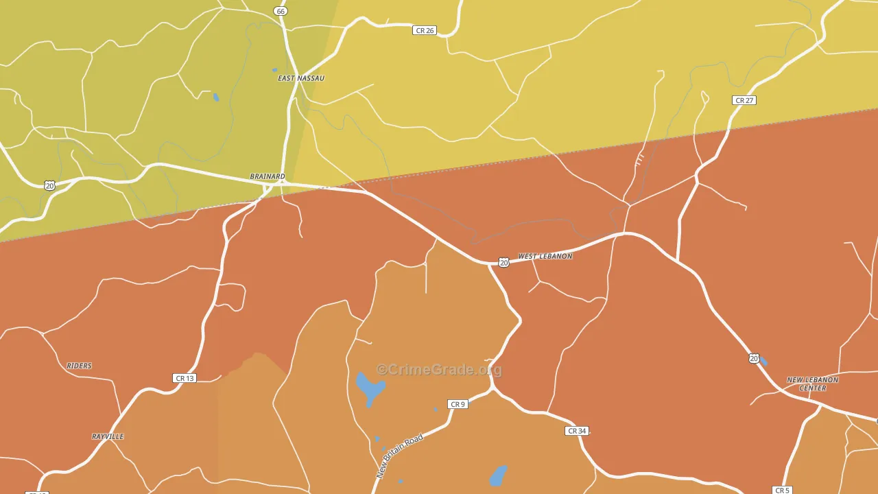 West Lebanon, NY Map of Burglary Rates