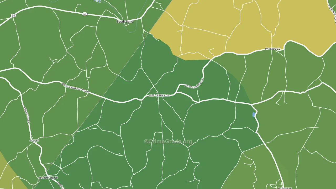 West Lebanon, PA Map of Burglary Rates