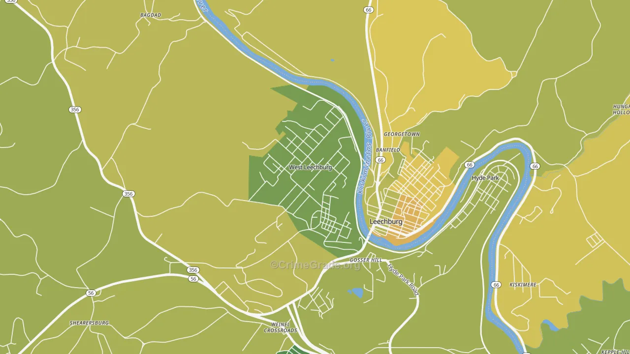 West Leechburg, PA Map of Burglary Rates