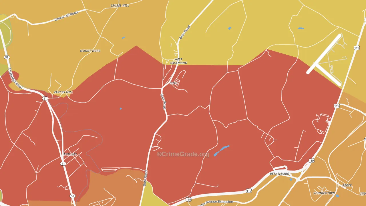 West Leisenring, PA Map of Burglary Rates