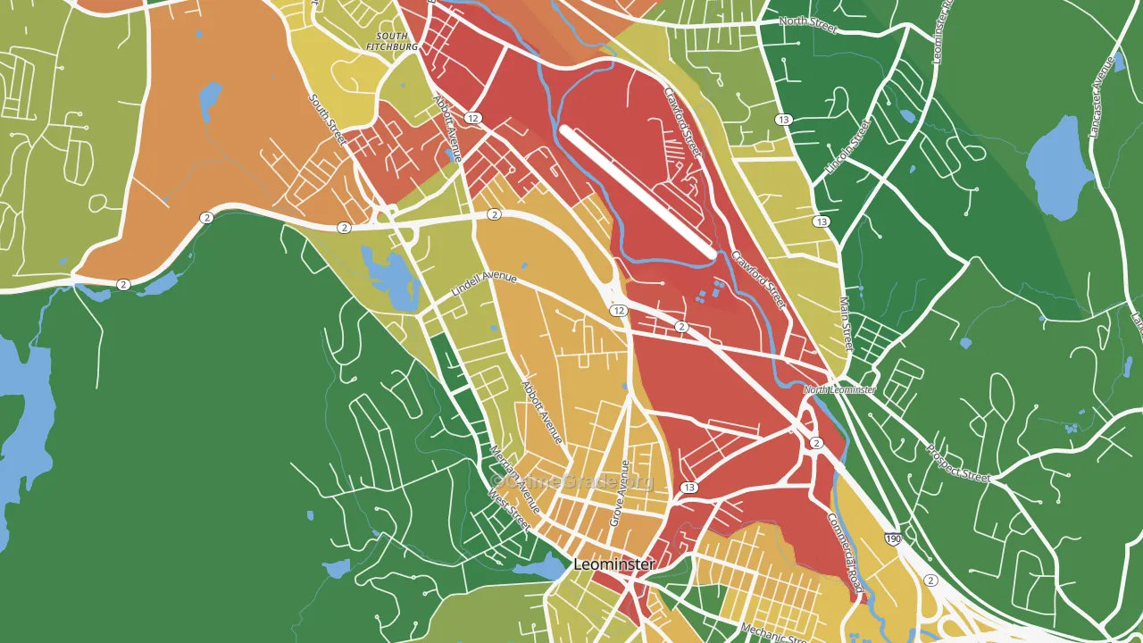 West Leominster, Leominster, MA Map of Burglary Rates
