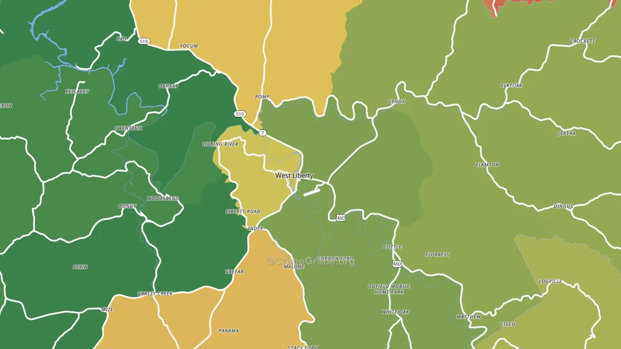 West Liberty, KY Map of Burglary Rates