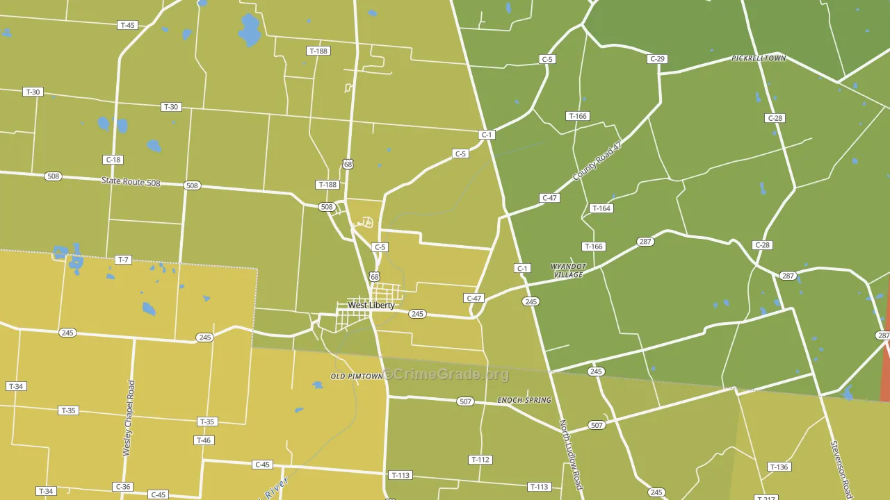 West Liberty, OH Map of Burglary Rates