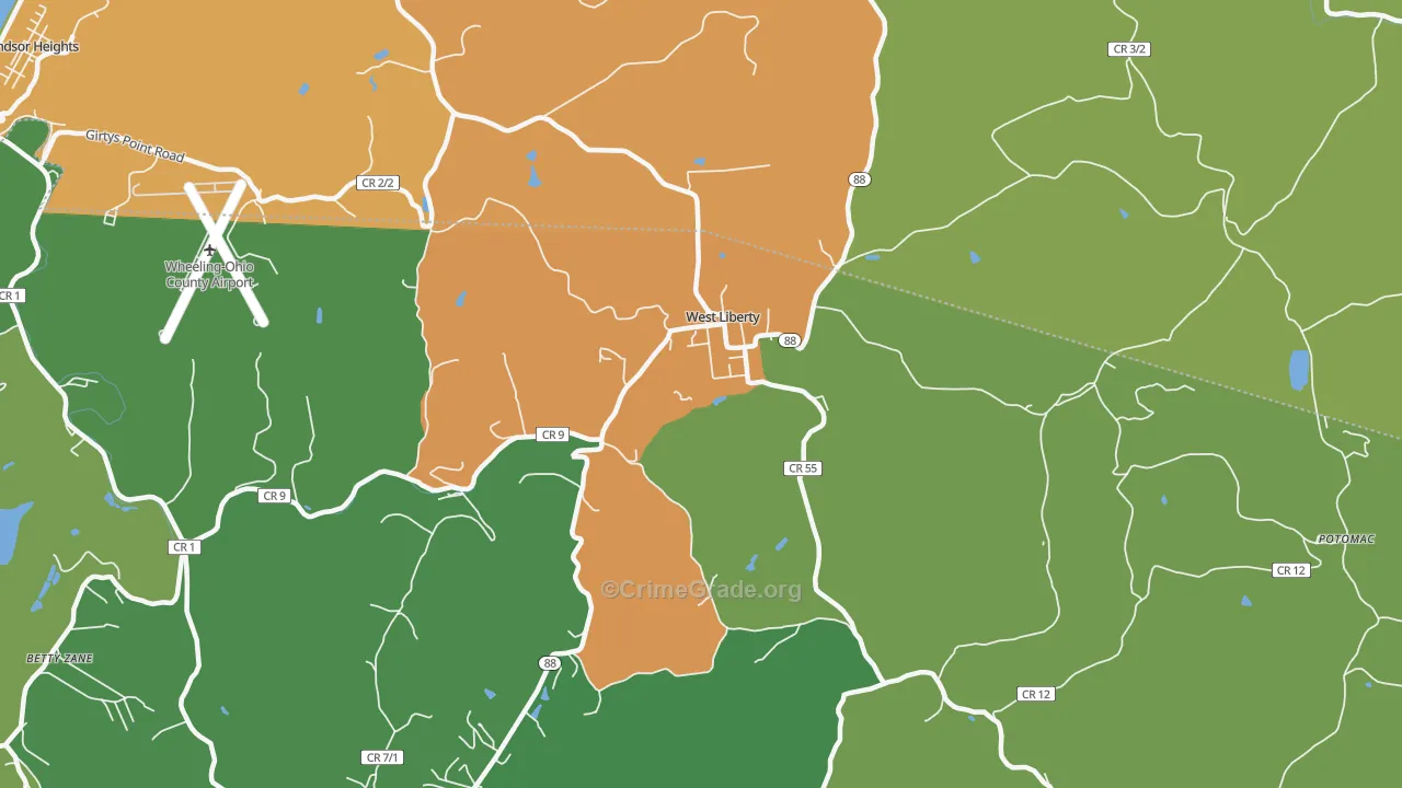 West Liberty, WV Map of Burglary Rates