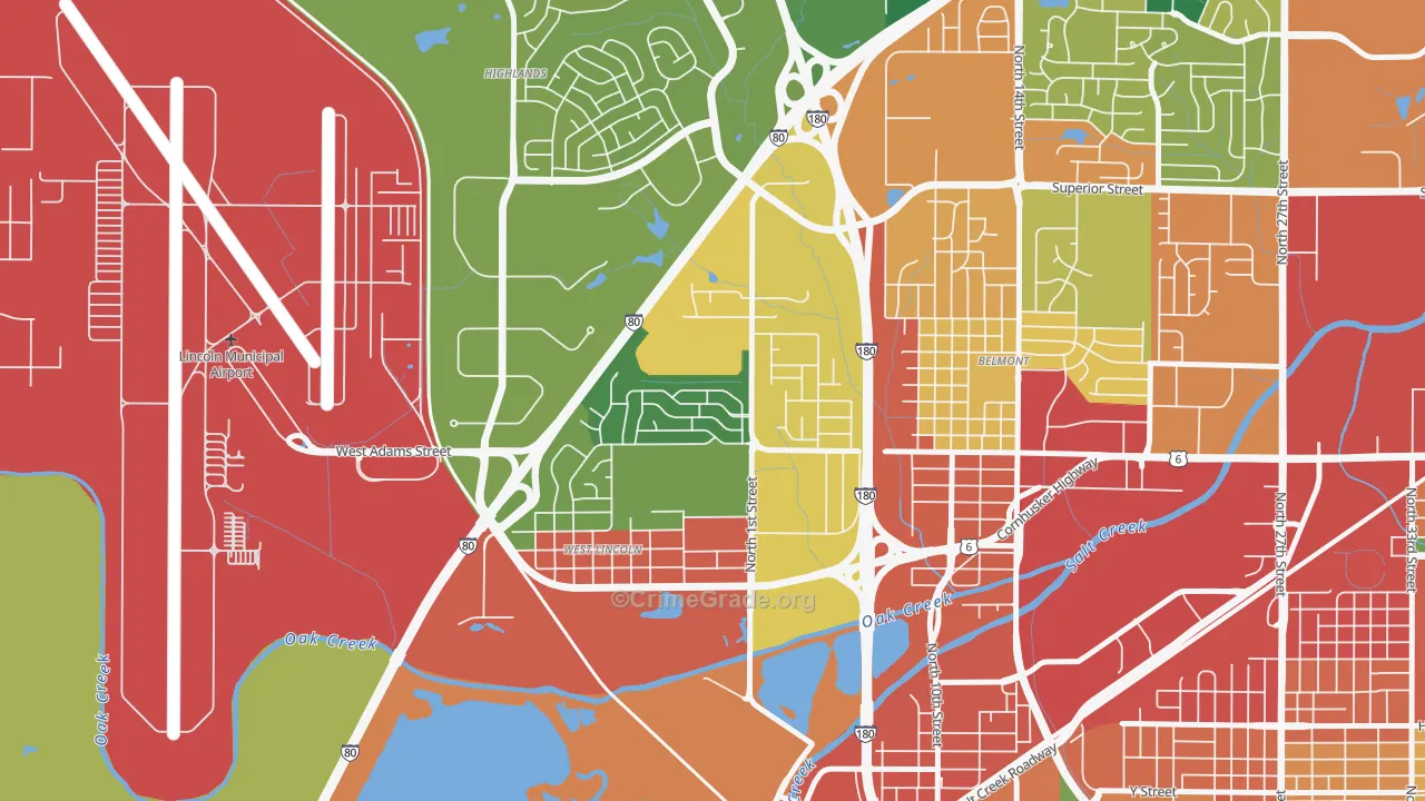 West Lincoln, Lincoln, NE Map of Burglary Rates