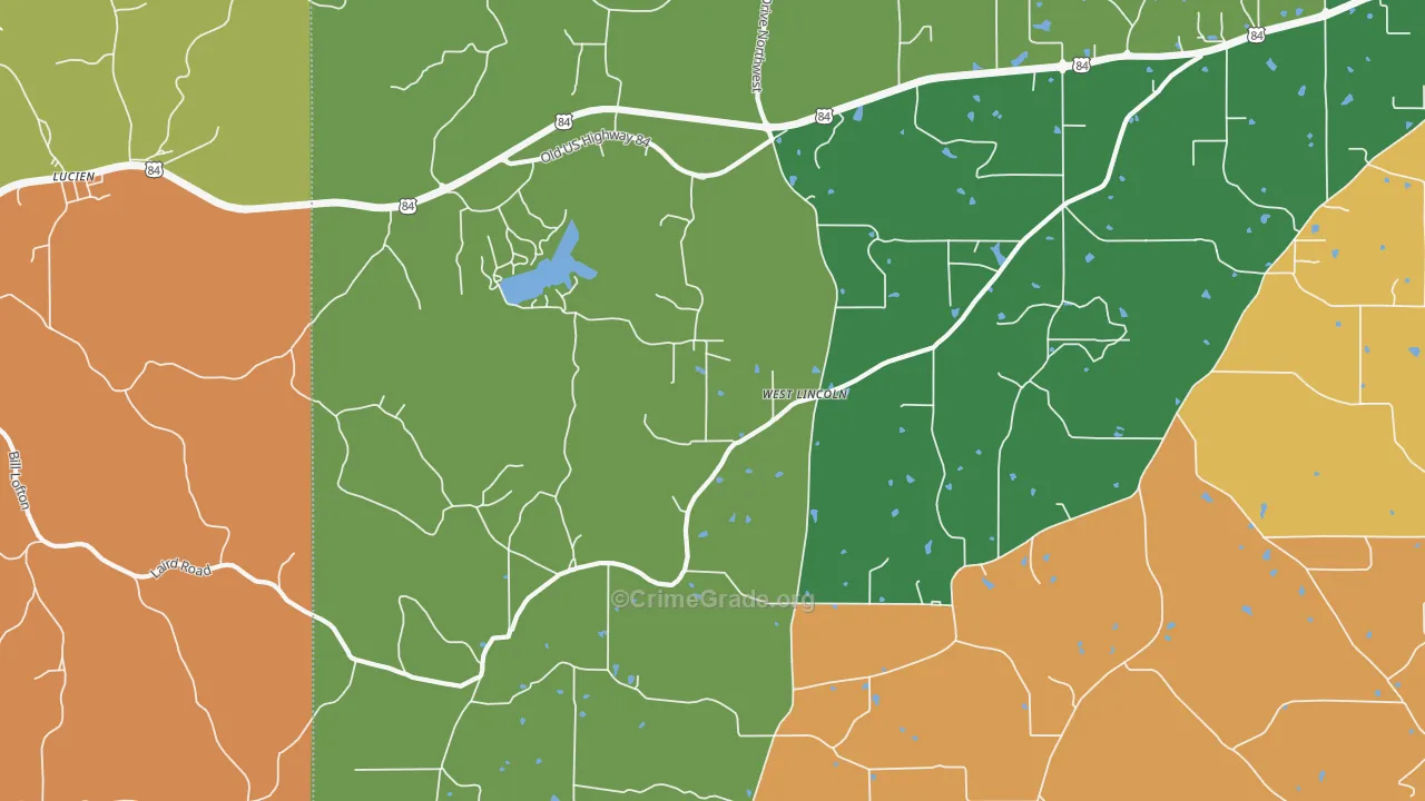 West Lincoln, MS Map of Burglary Rates