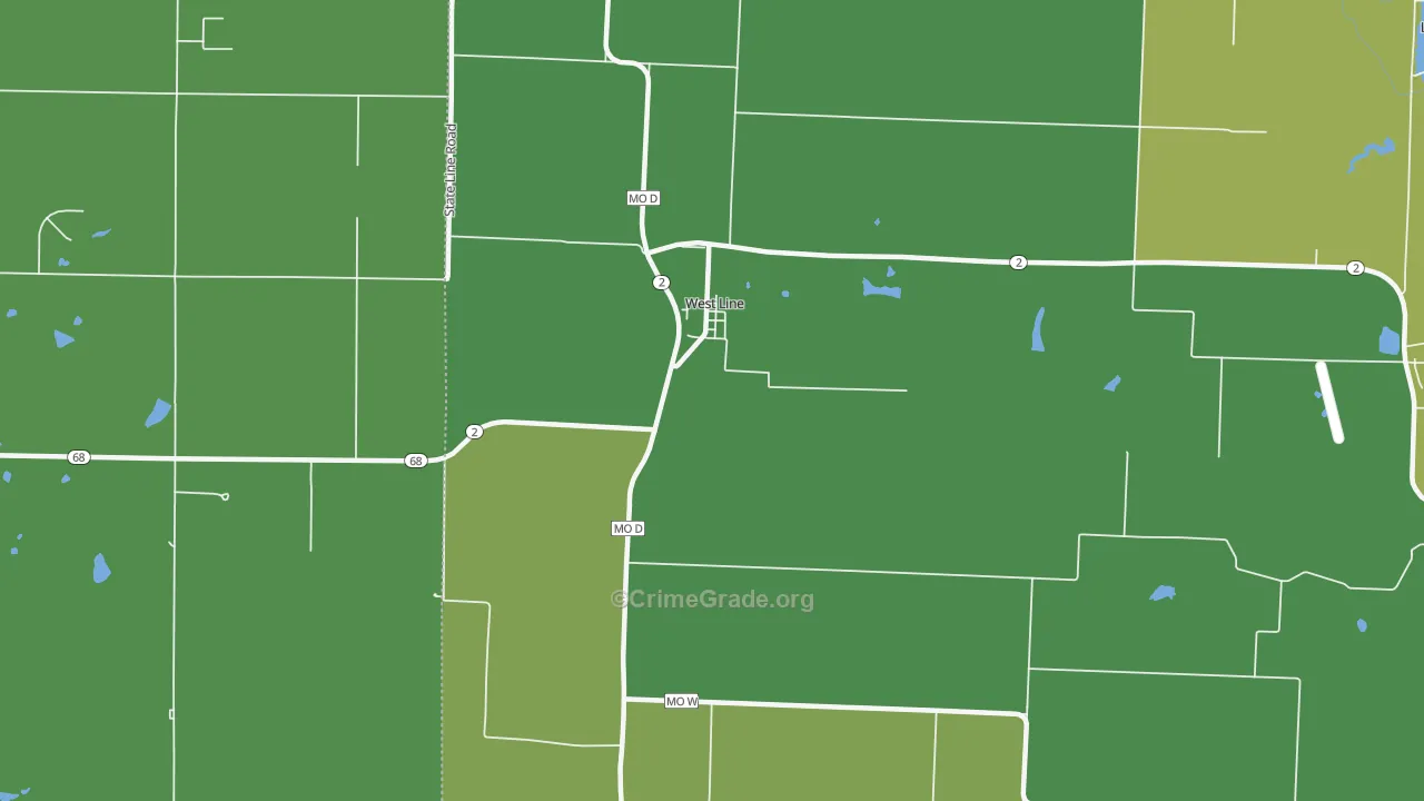West Line, MO Map of Burglary Rates
